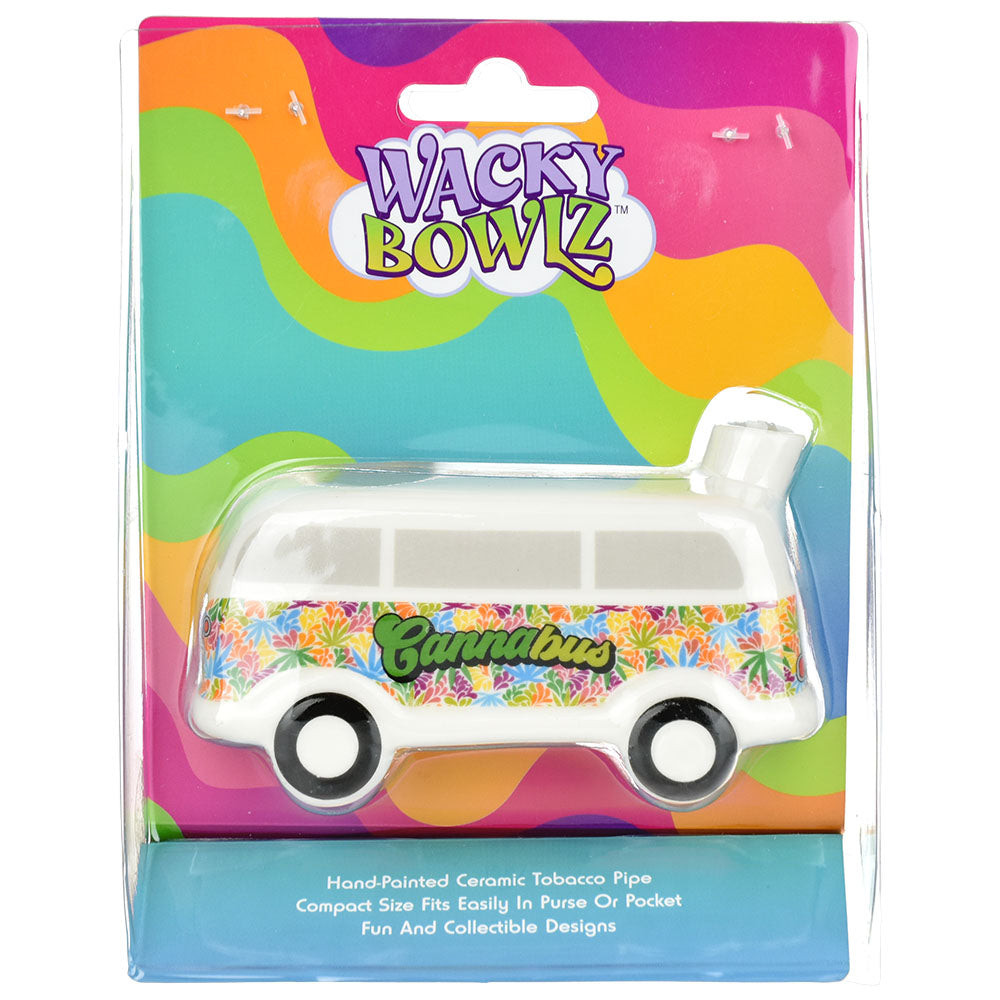 Wacky Bowlz Cannabus Ceramic Pipe - 4.5" Front View in Packaging