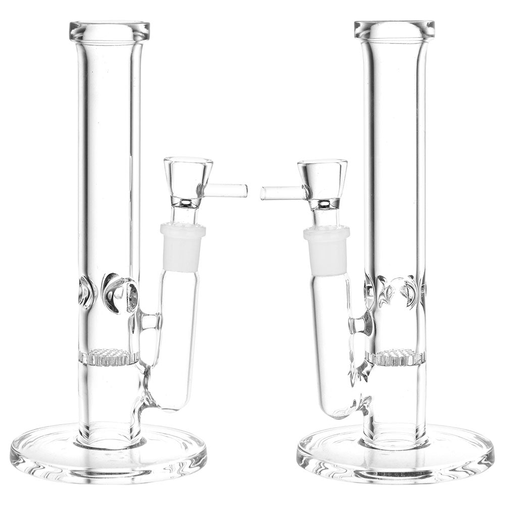 Two Simply Elegant Straight Tube Glass Water Pipes with 14mm Joint - Front and Side View