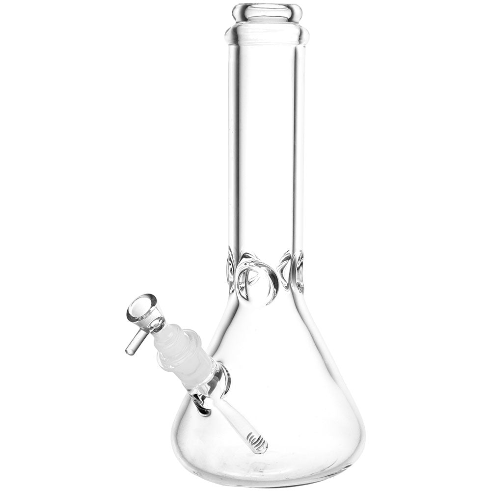Elementary Beaker Glass Water Pipe 12.25" with 14mm female joint, clear borosilicate - front view