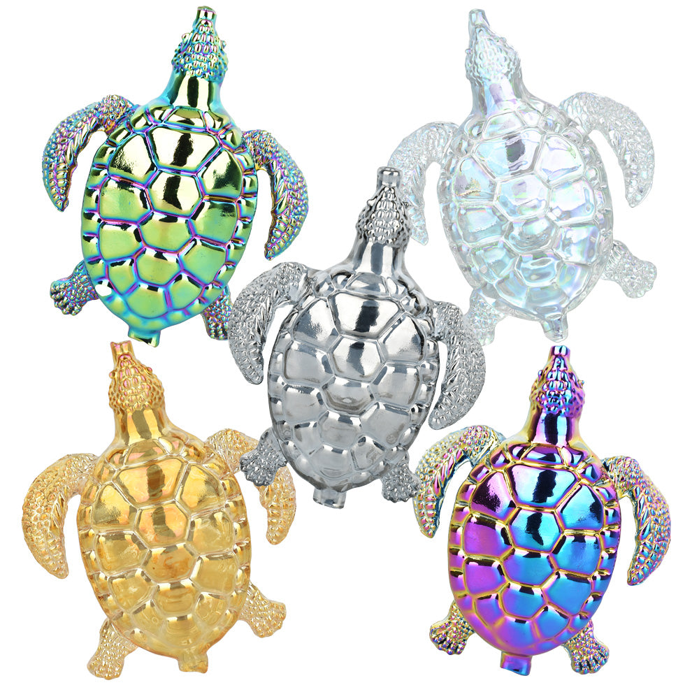 Assorted Luxurious Loggerhead Electroplated Glass Hand Pipes - 4.5" with Colorful Designs