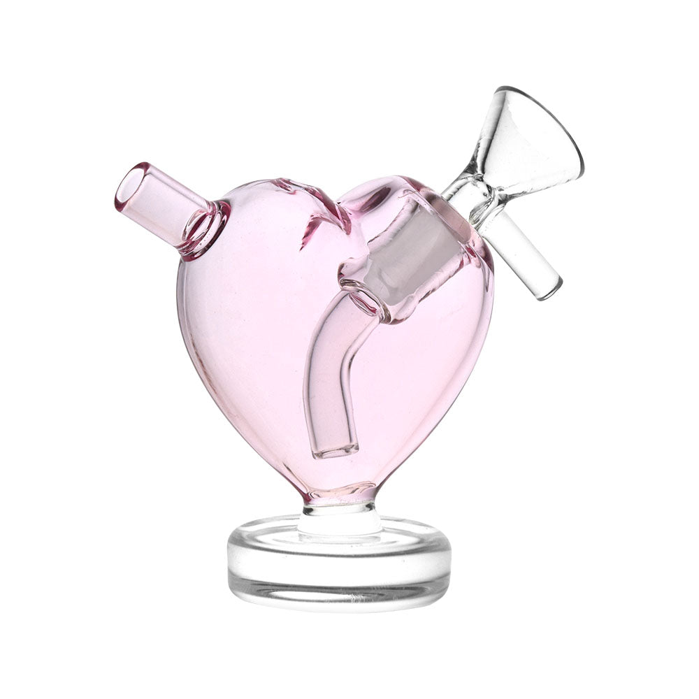 From The Heart Glass Mini Bubbler - Pink Borosilicate Handpipe - Front View