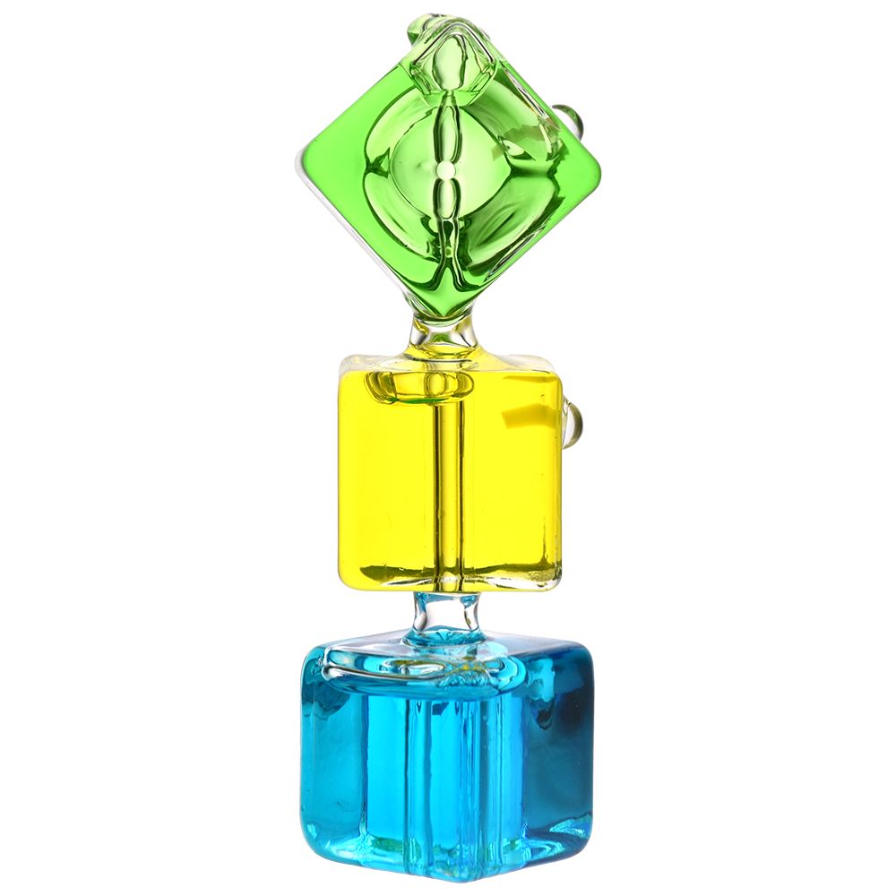 Colorful Stacked Ice Cubes Glycerin Hand Pipe - 5.25" Front View on White Background