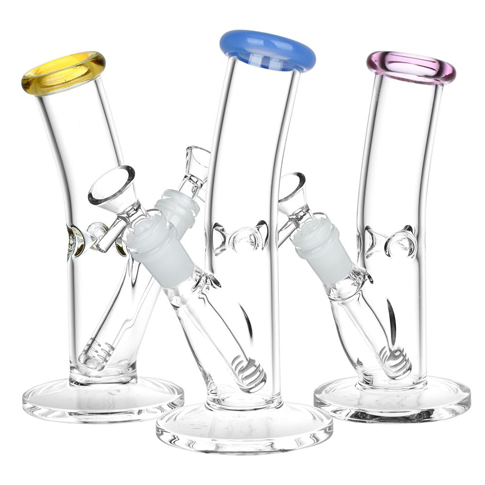 Three Bent Neck Straight Tube Glass Water Pipes with Colored Accents, 14mm Female Joint