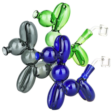 Balloon Puppy Dab Rig in assorted colors with quartz bucket, 14mm female joint, and borosilicate glass