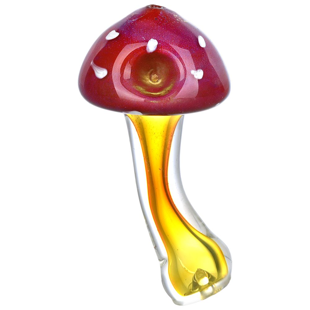 Amanita Mushroom Fumed Glass Hand Pipe, 4.75" Borosilicate with Colored Glass, Front View
