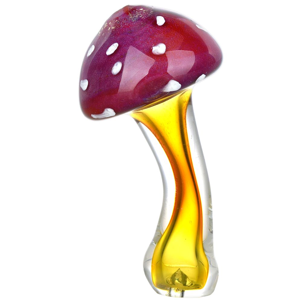Amanita Mushroom Fumed Glass Hand Pipe, 4.75" with Borosilicate Colored Glass, Front View