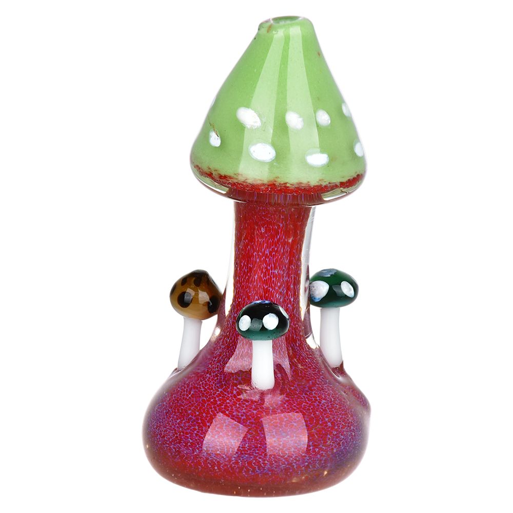 Mushroom Buddies 4" Glass Hand Pipe with Borosilicate Colored Glass, Front View
