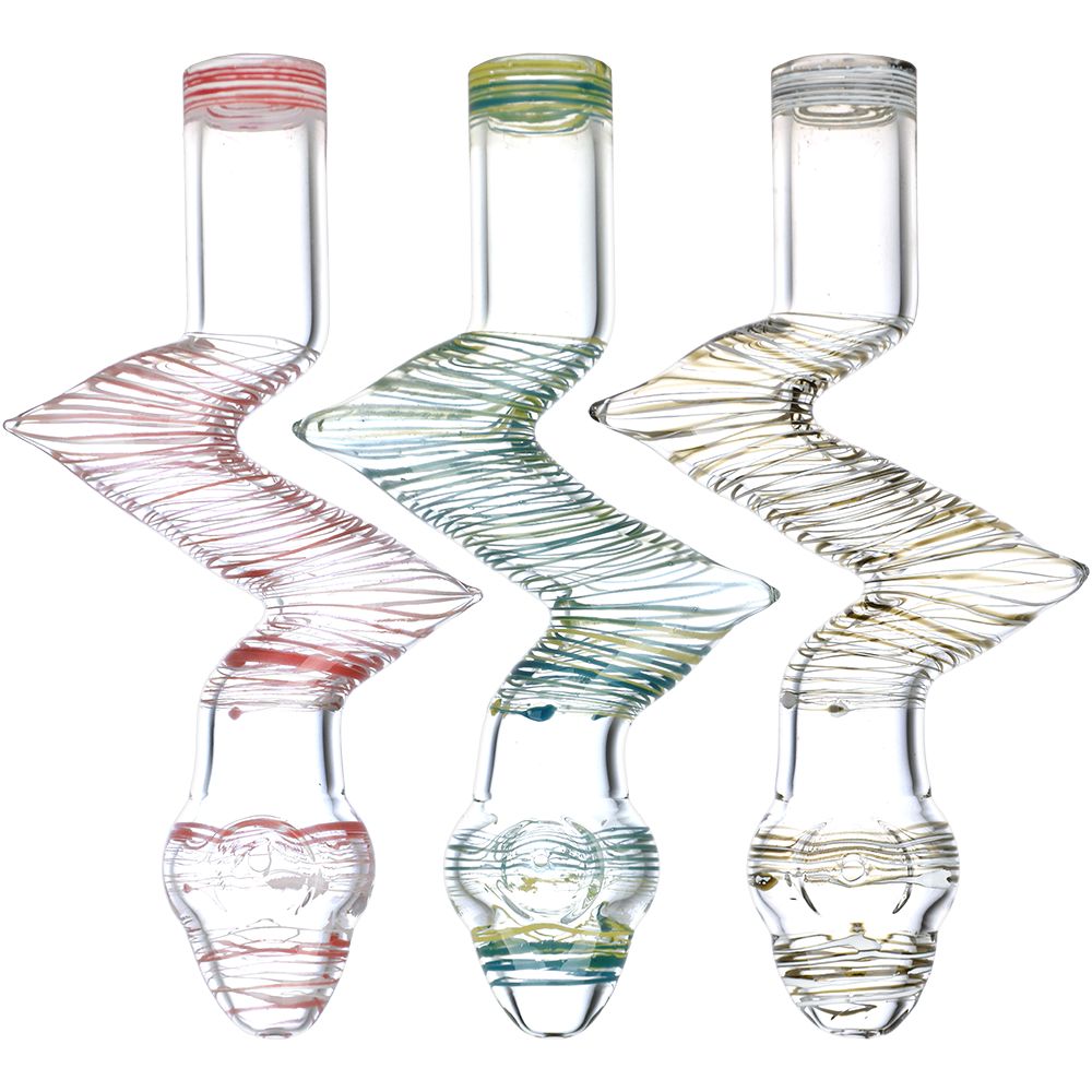 Striped Zig Zag Glass Steamroller Hand Pipes in Various Colors - Front View