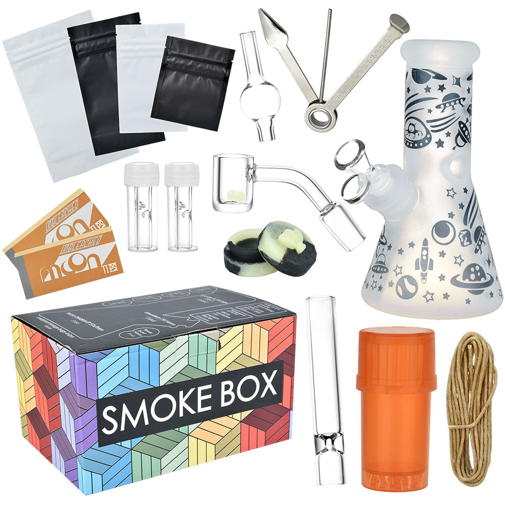 Smoke Box Water Pipe Kit with Beaker Bong, Chillum, and Accessories - Colors Vary