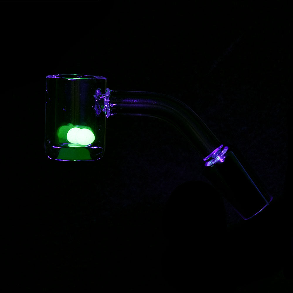Glow-in-the-dark Smoke Box Water Pipe with 14mm Female Joint and Chillum, Side View