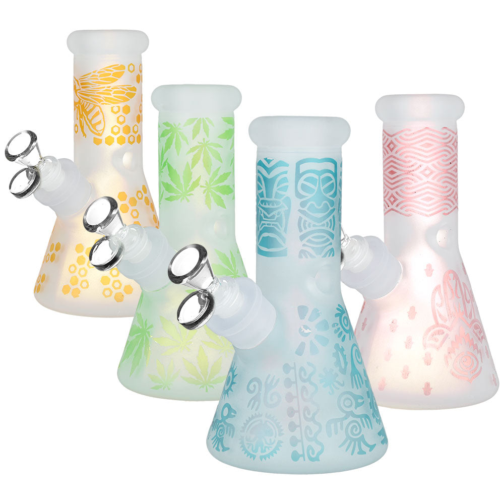 Assorted Smoke Box Water Pipes with Colored Glass Patterns - 7.75" 14mm Female Joint