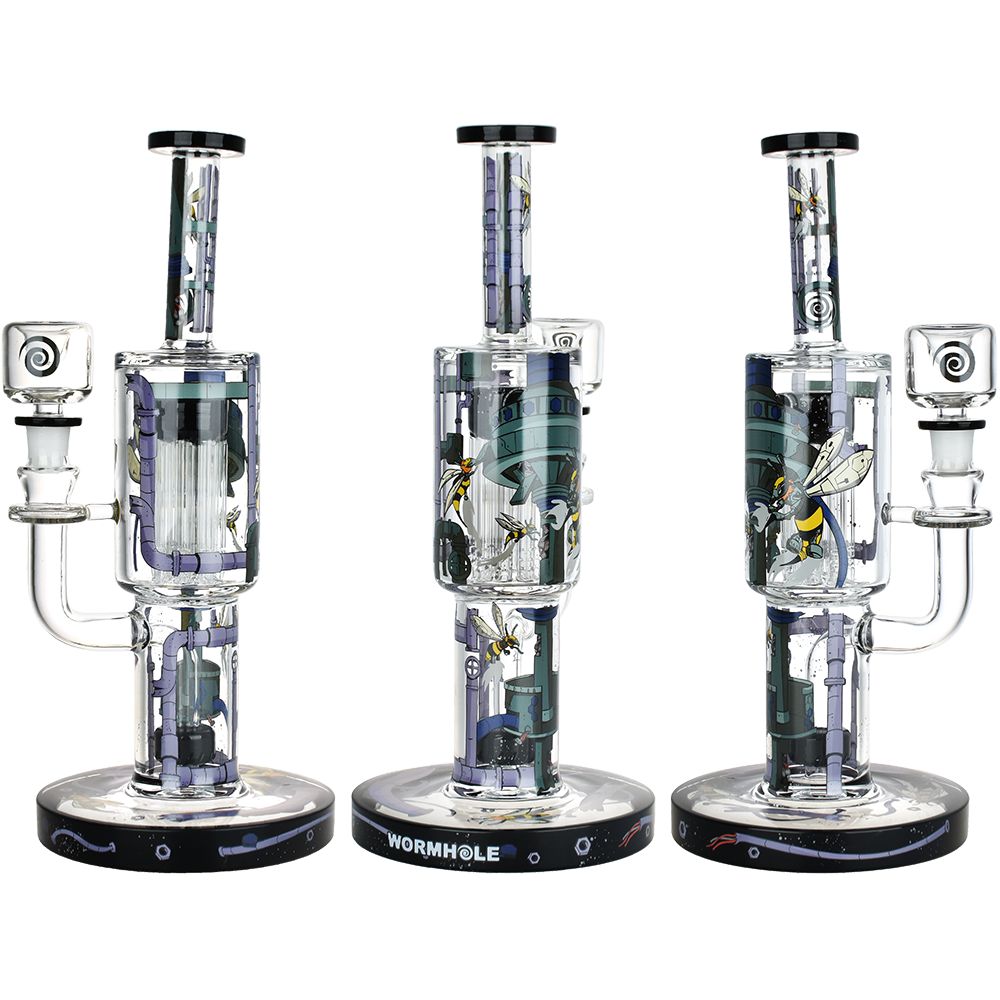 Wormhole Doomsday Machine Water Pipe - Triple View with Intricate Design and Sturdy Base