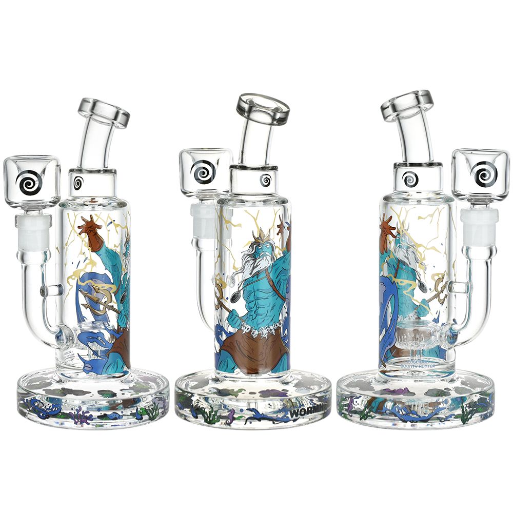 Wormhole Poseidon Bounty Hunter Water Pipes trio, 8.25" tall, 14mm female joint, side view