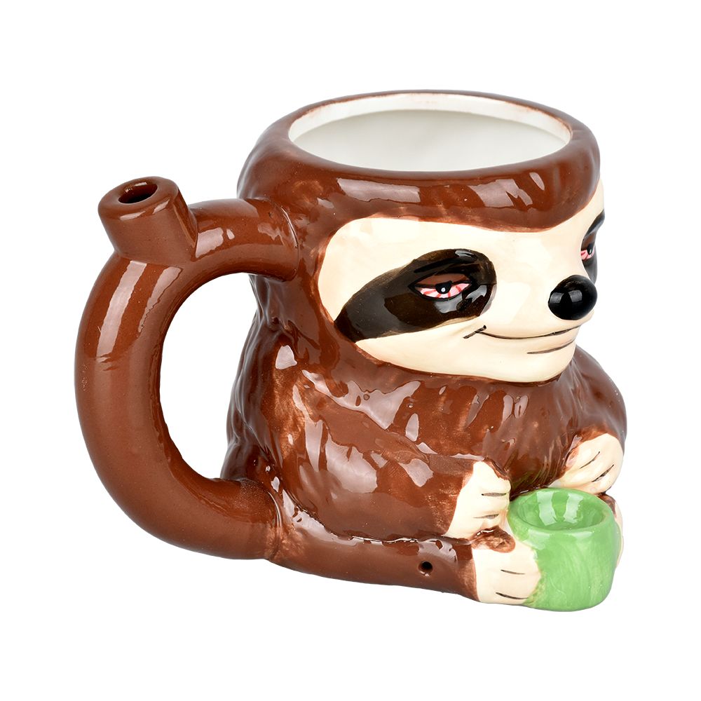 Stoned Sloth Ceramic Pipe Mug - 4.25" Holding 14oz - Angled Right View