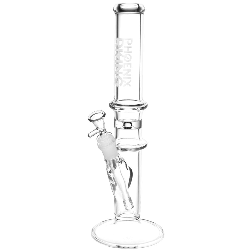 Phoenix Rising Double Ring Straight Tube Glass Water Pipe - 14.5" Front View