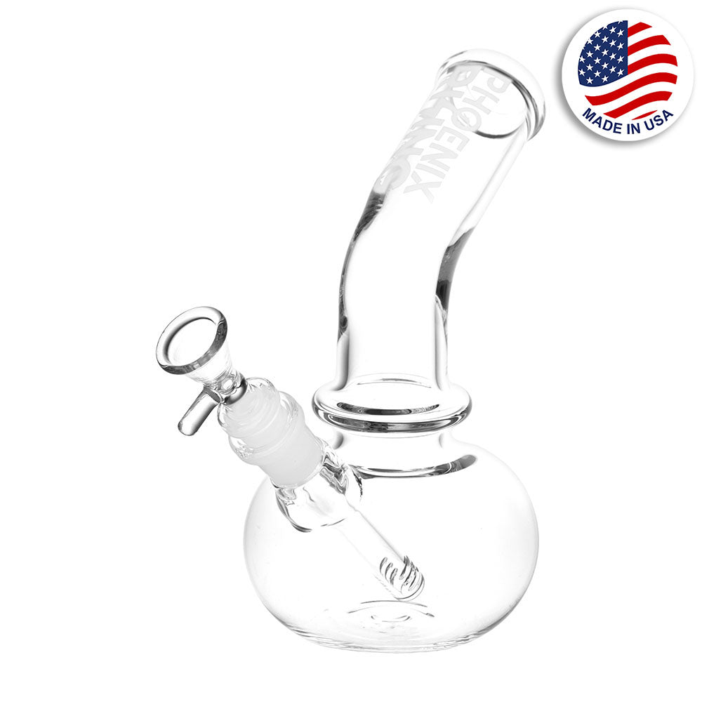 Phoenix Rising 8.75" Clear Bent Neck Beaker Water Pipe with 14mm Female Joint - Front View