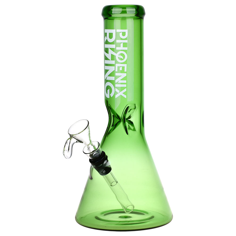Phoenix Rising Full Color Green Glass Beaker Water Pipe, 9.25" Front View