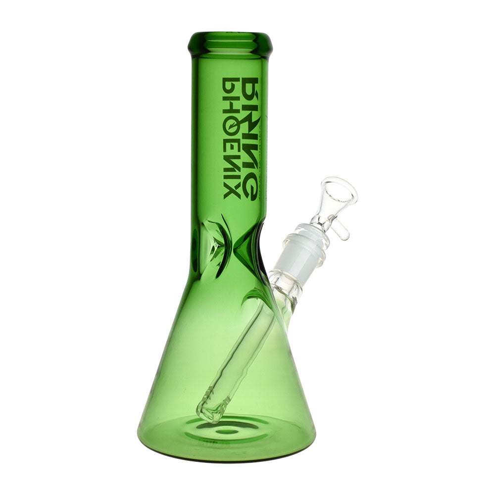Phoenix Rising Glass Beaker Water Pipe, 9.25" tall, 14mm Female Joint, Transparent Green