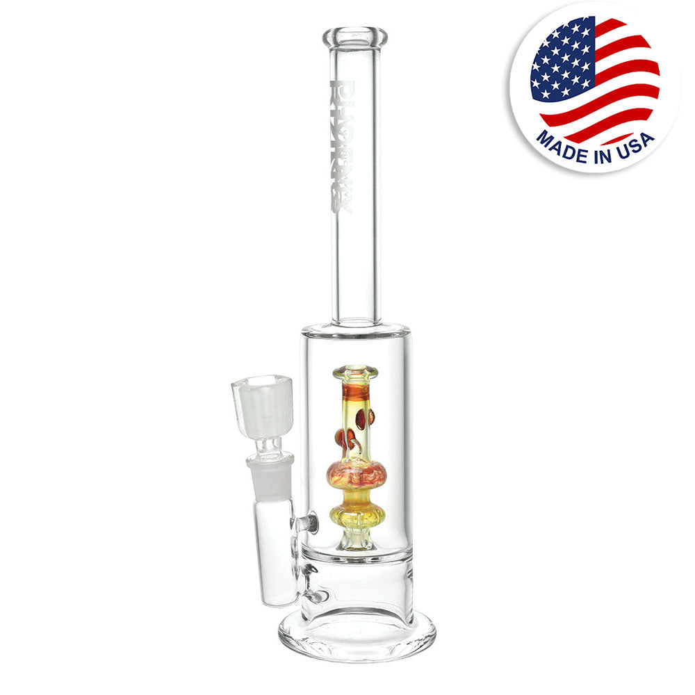 Phoenix Rising Marble Perc Water Pipe - 13.75" Front View with Clear Glass and Colorful Accents