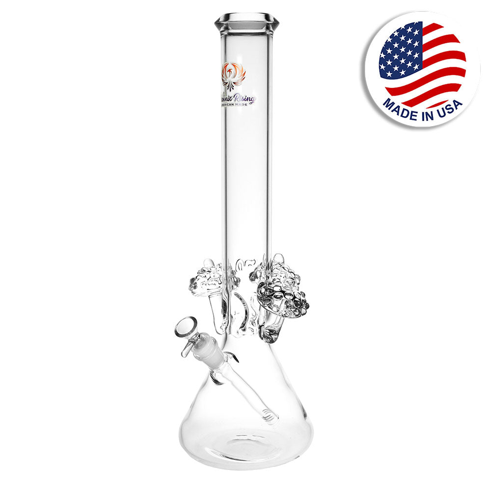 Phoenix Rising 3 Shrooms Beaker Water Pipe - 17"/14mm Front View with USA Flag