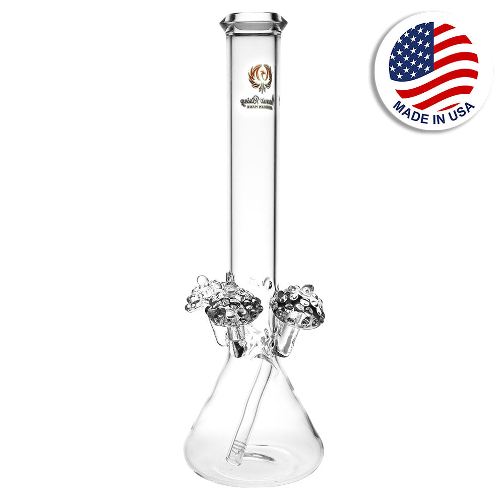 Phoenix Rising 3 Shrooms Beaker Water Pipe - 17" Clear Glass with American Flag
