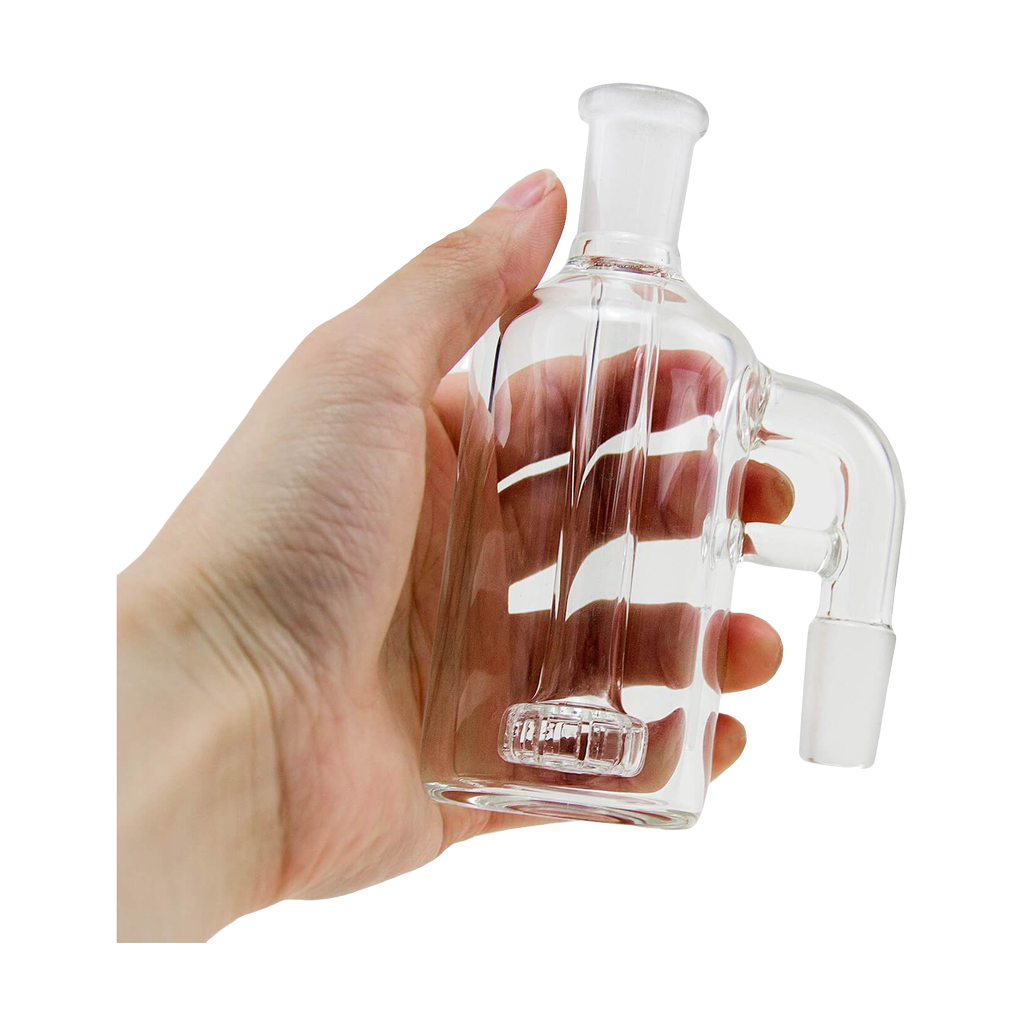 PILOT DIARY Ash Catcher 14mm 90 Degree held in hand, clear glass, side angle view