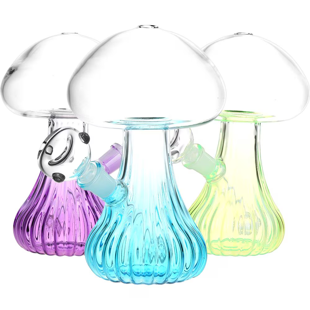 Pluming Mushroom Glass Water Pipe | 7" | 14mm F | Colors Vary