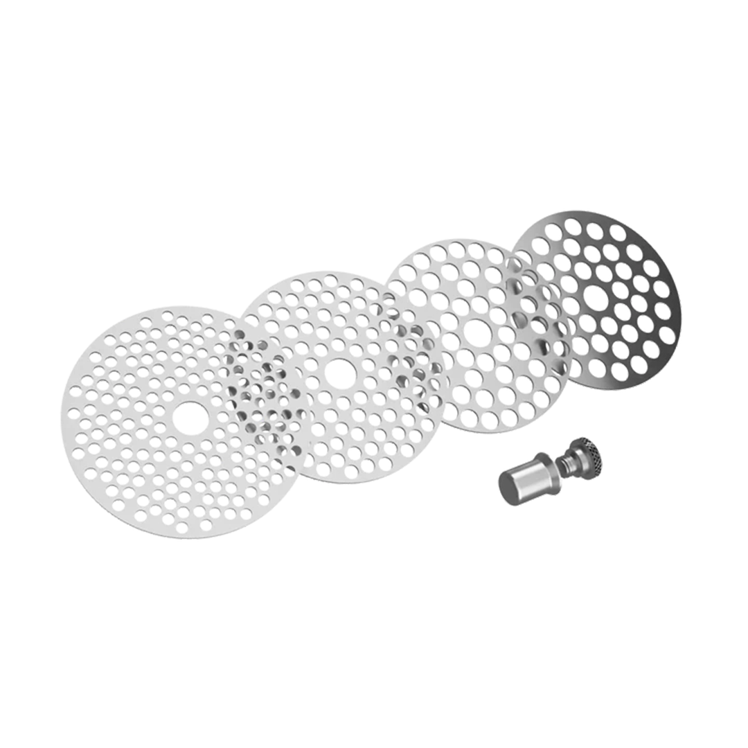 Flower Mill Replacement Parts Kit, stainless steel milling plates and screw, white background