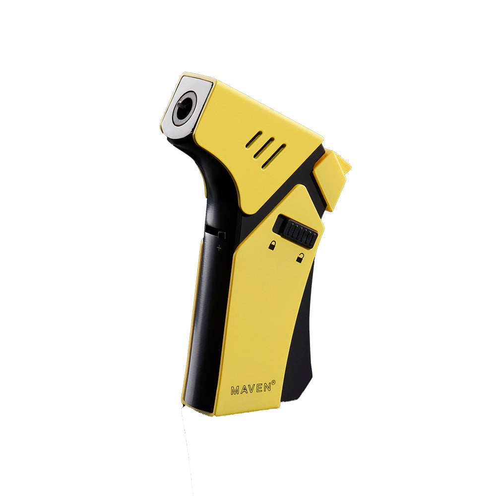Maven Torch Pro in Yellow with Ergonomic Grip and Windproof Jet Flame, Side View