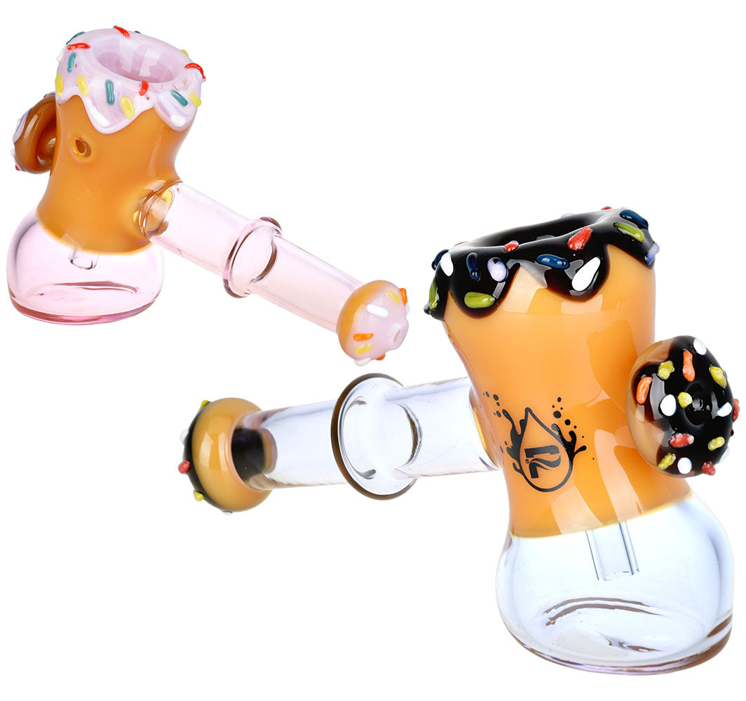 Pulsar Donut Hammer Bubbler, 5" Colored Glass, Dual Angle View on White