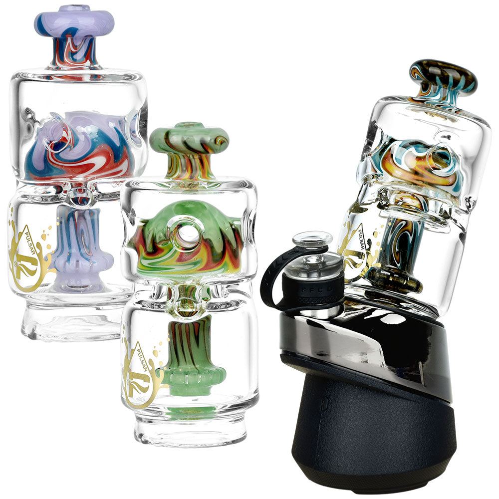 Pulsar Fab Ball Showerhead Attachments in various colors for Puffco Peak/Pro, displayed side by side