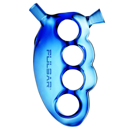 Pulsar Glass Knuckle Bubbler in blue, front view, with unique bubble design and durable borosilicate glass.
