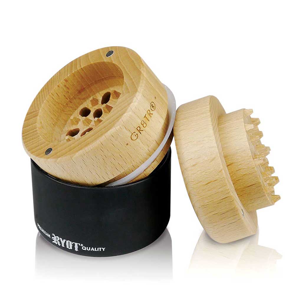 RYOT Wood Top GR8TR Grinder w/ Glass Jar Body - 2.5"