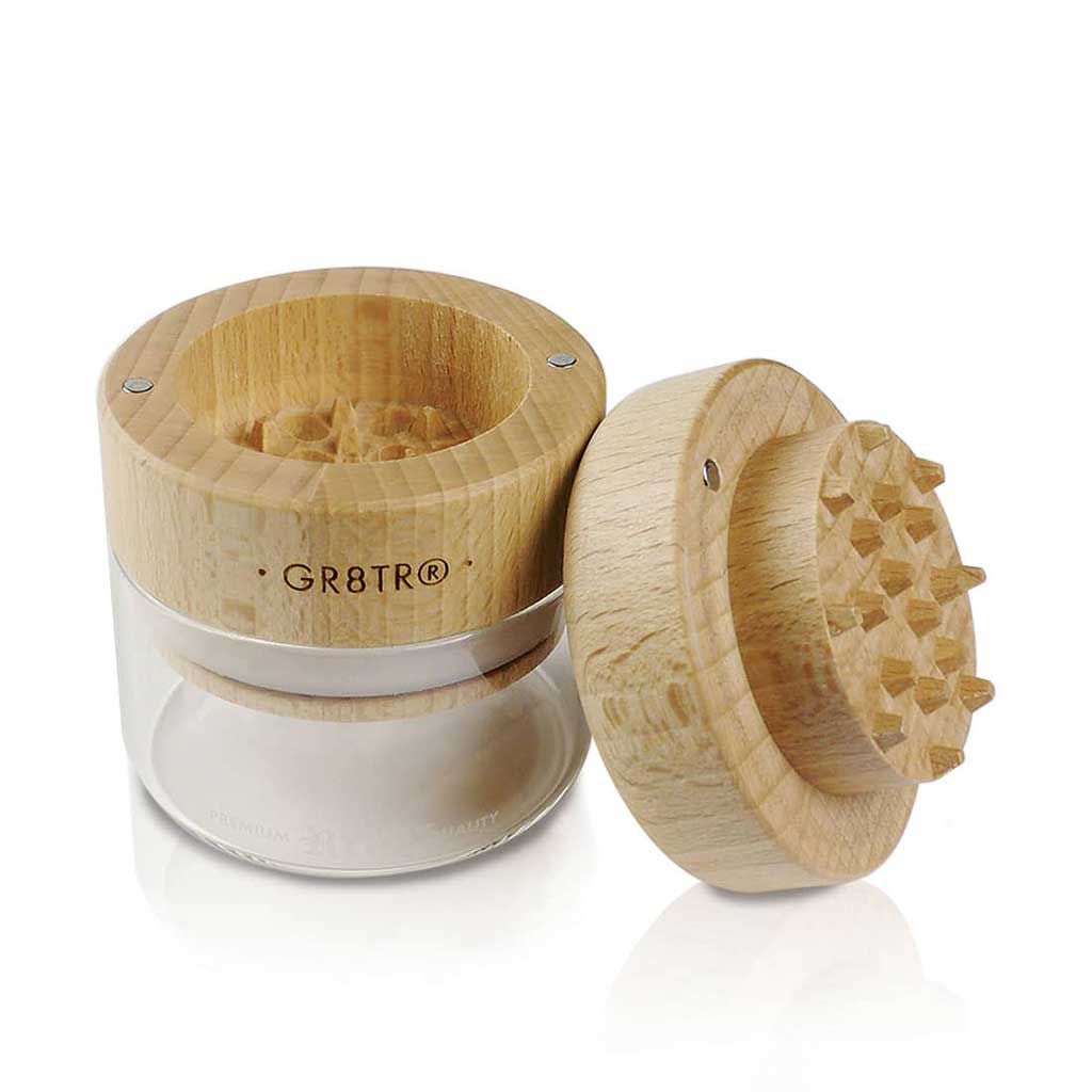 RYOT Wood Top GR8TR Grinder w/ Glass Jar Body - 2.5"