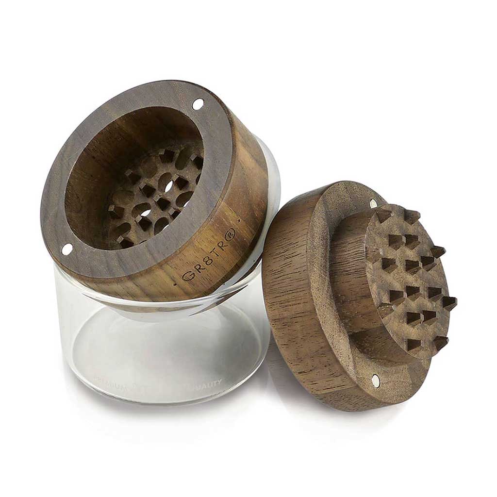RYOT Wood Top GR8TR Grinder w/ Glass Jar Body - 2.5"