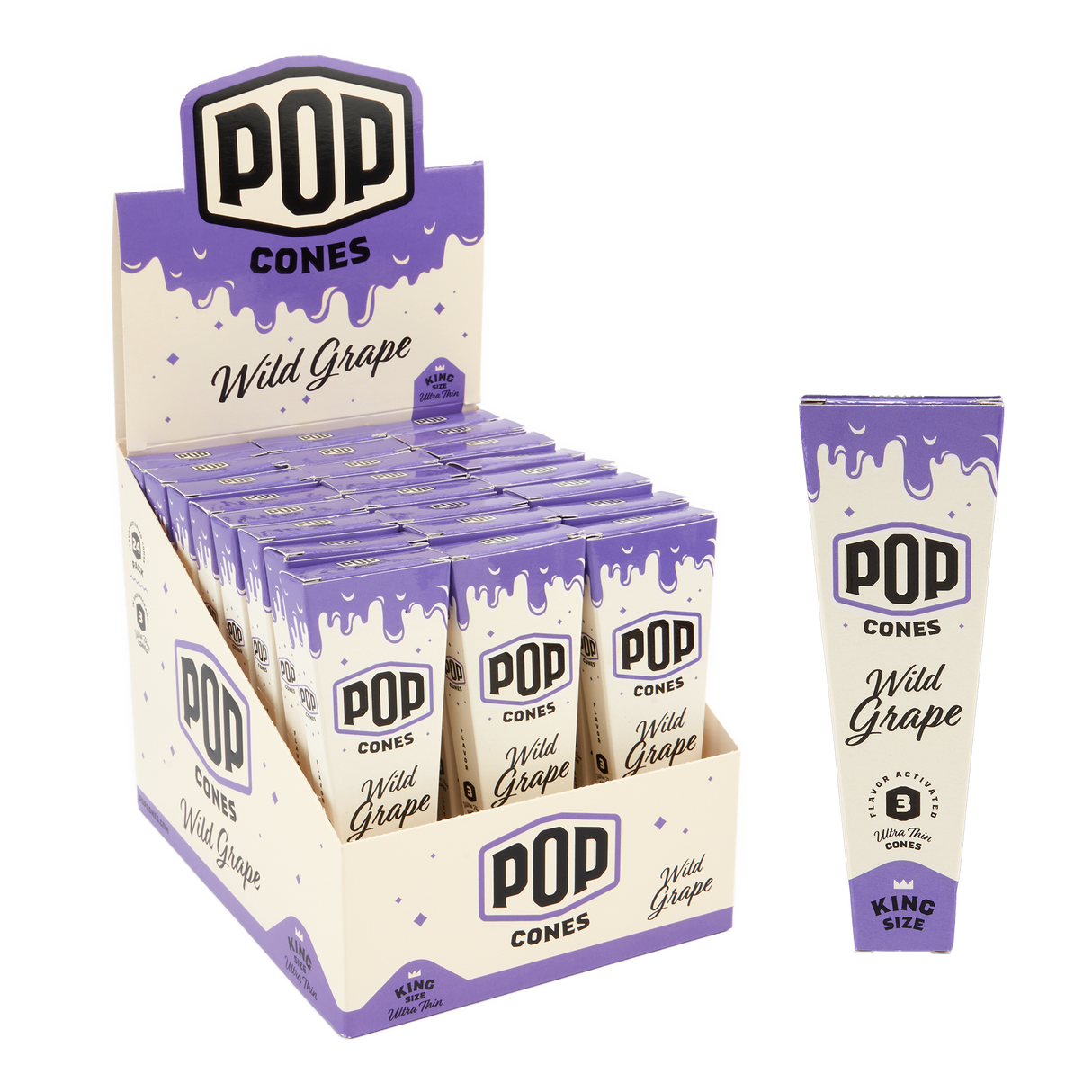 Pop Cones King Size Ultra Thin 3pk Cones - 24ct Display