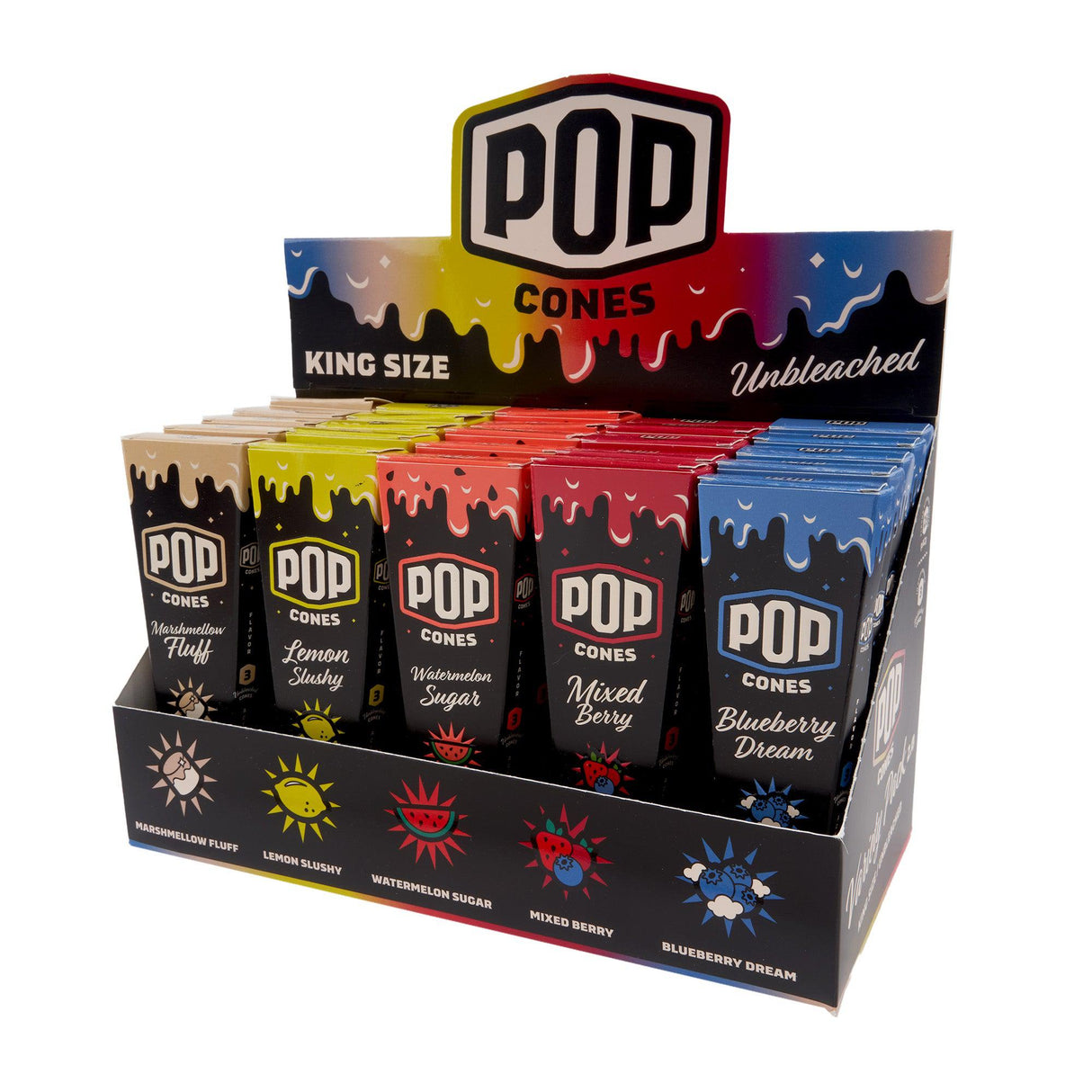 Pop Cones Unbleached Assorted Flavor Cones – 25ct Display