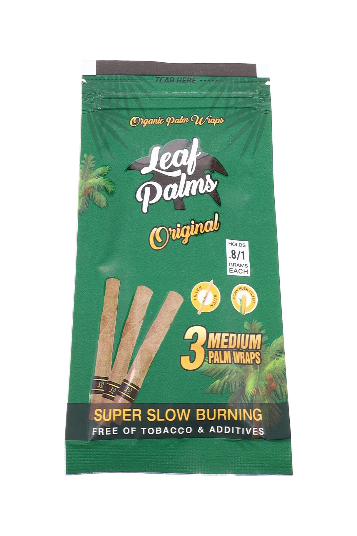 OME Palm Leaf Organic Pre-Rolls Display – 3 Medium Rolls/Pack – 15 Packs