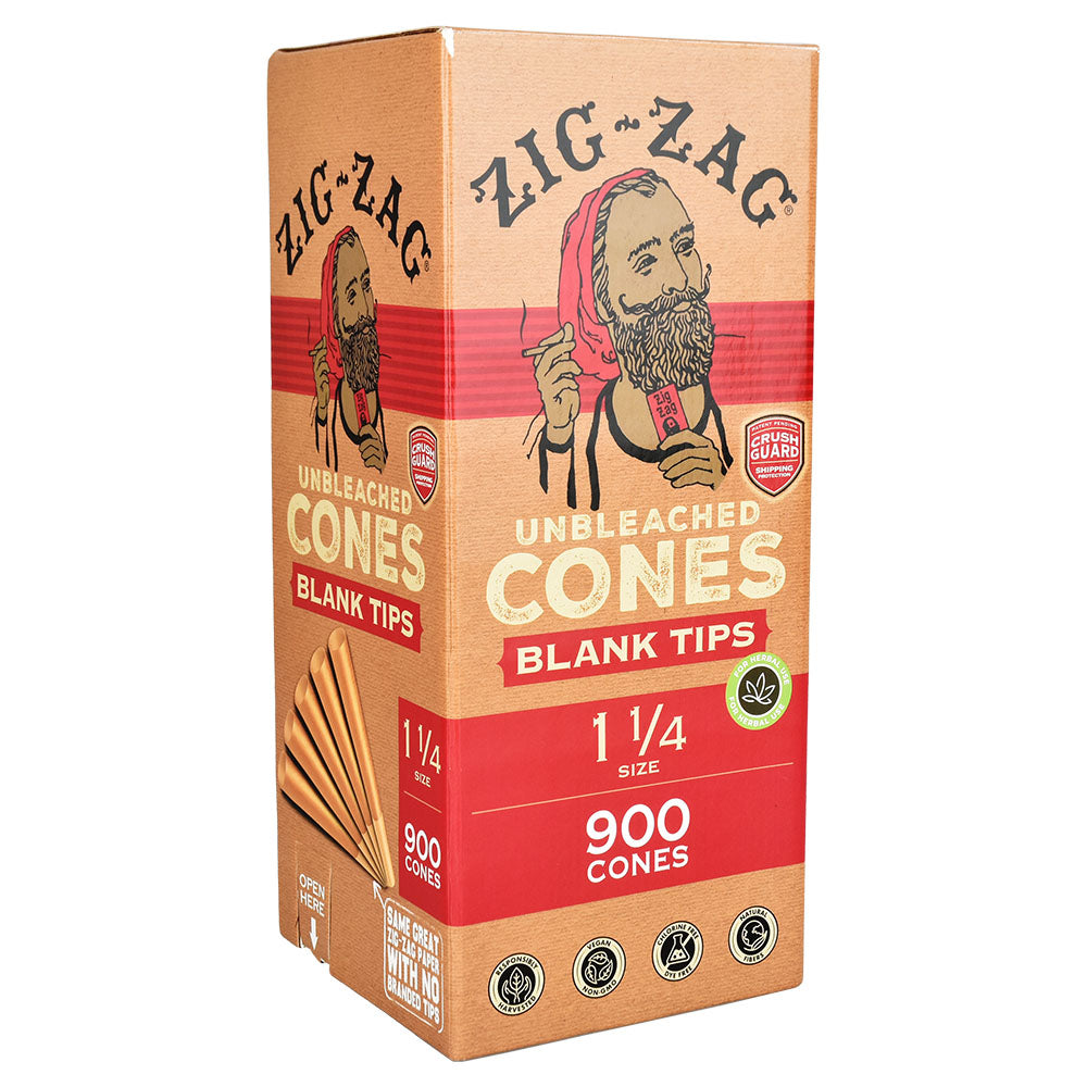 Zig Zag Unbleached 1 1/4" Blank Tip Cones Bulk Box, 900pc, Front View