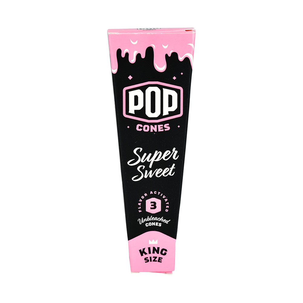 POP Cones King Size Unbleached Rolling Papers, Super Sweet Flavor, 25pc Display Front View