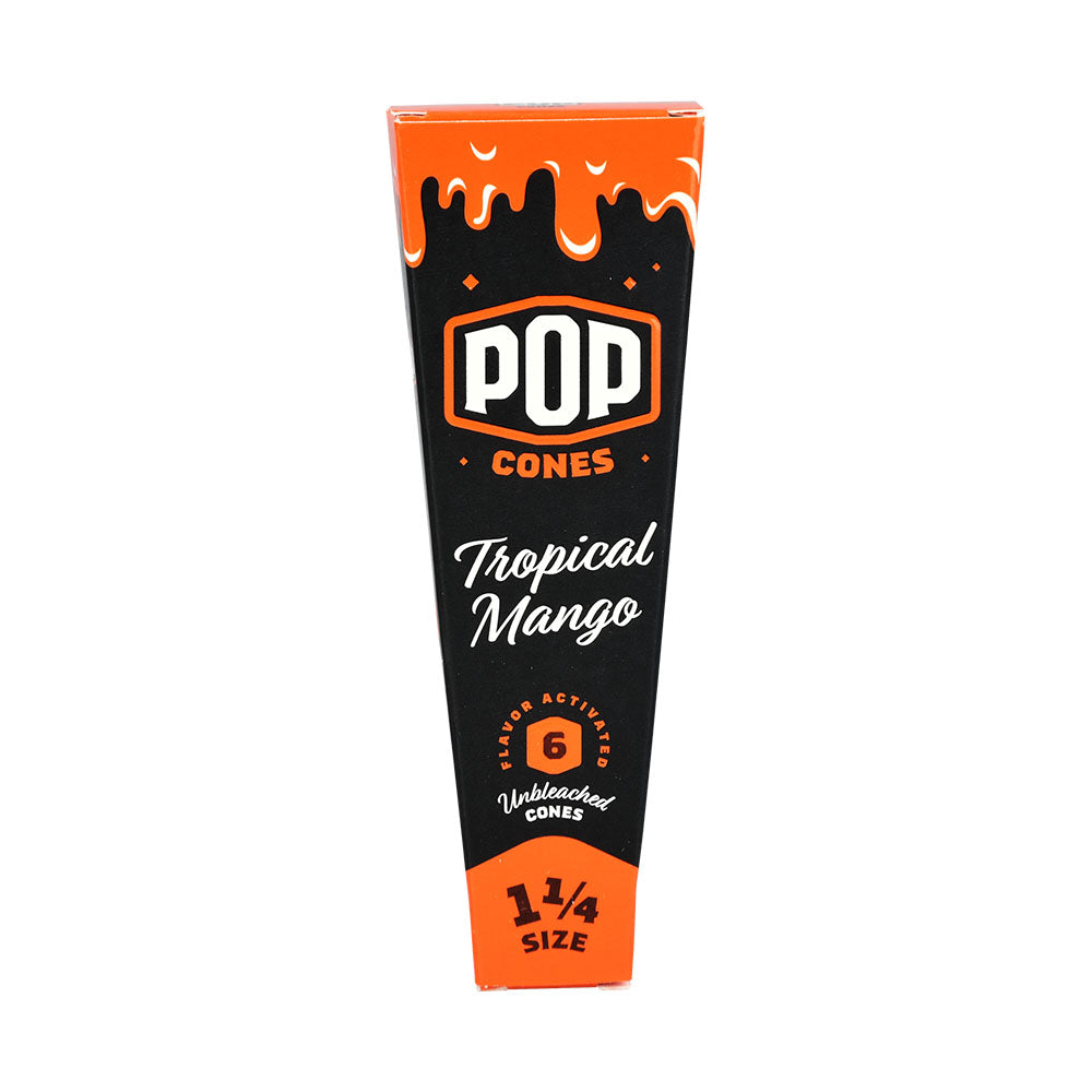 POP Cones Tropical Mango Flavor Unbleached Rolling Papers Front View