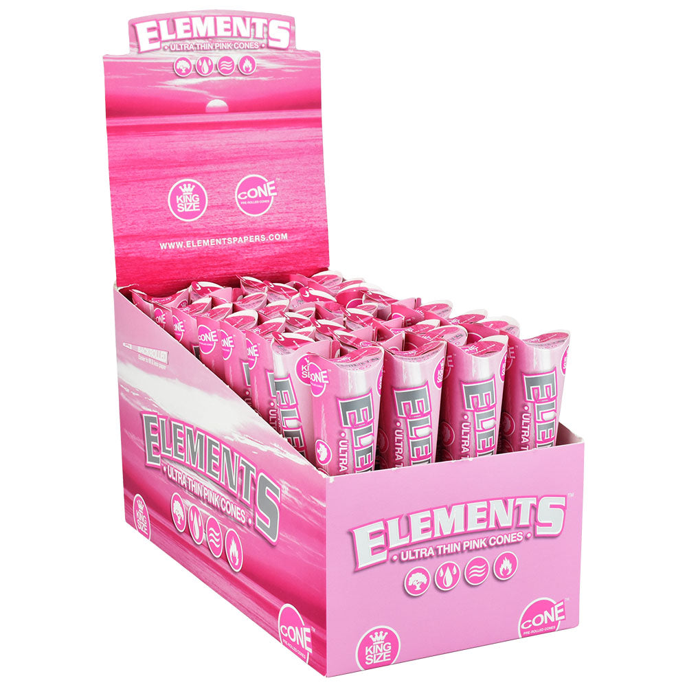 Elements Ultra Thin Pink Cones display box with 32 pieces, King Size 3-pack variant