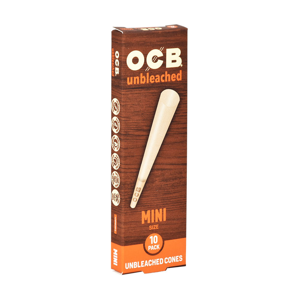 OCB Unbleached Mini Cones 10 Pack Display Box - Front View on White Background