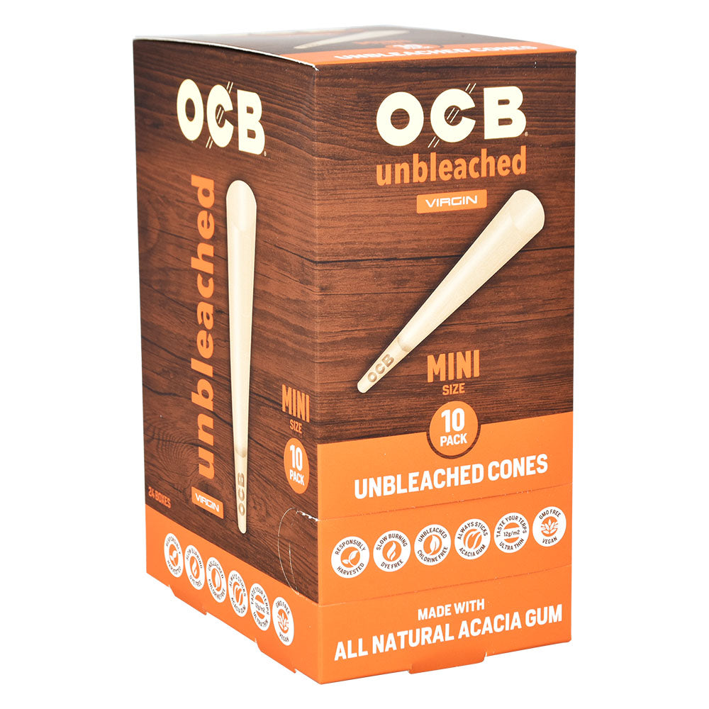OCB Unbleached Mini Cones 10pk Display Box - Front View on White Background