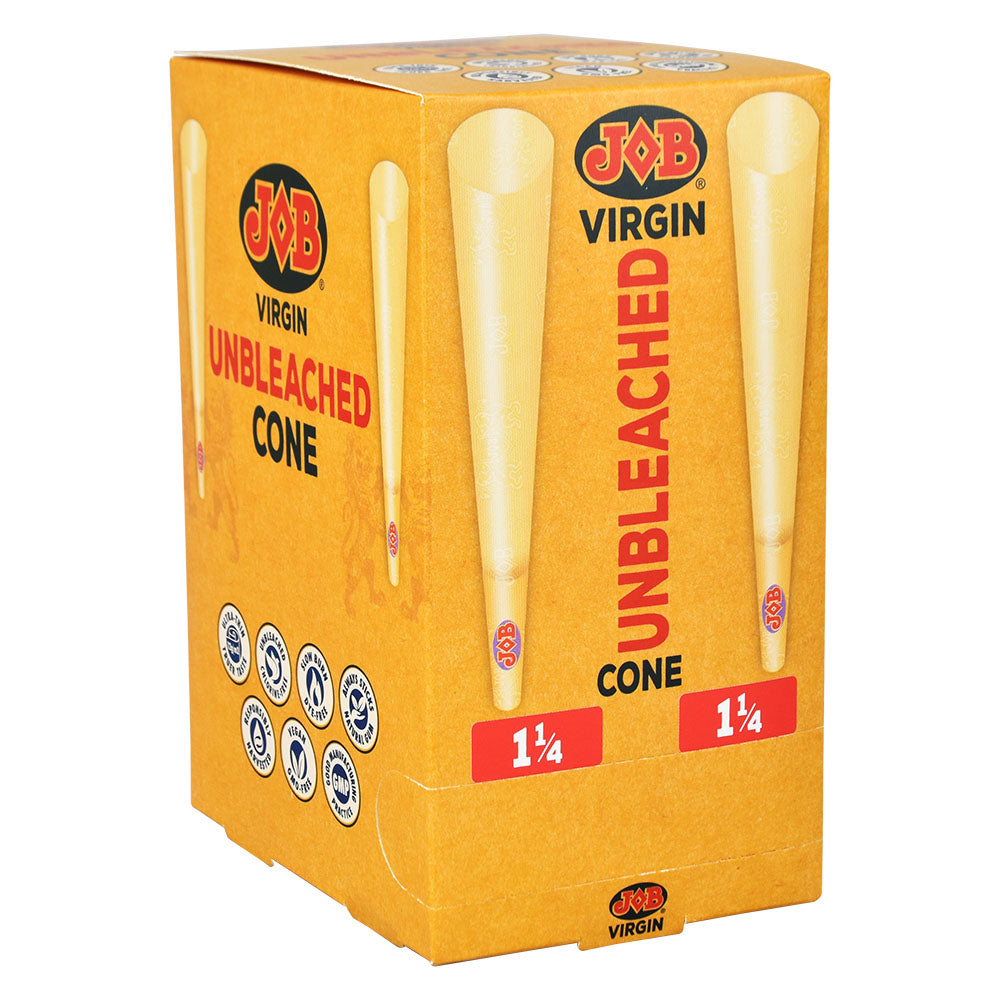 JOB Virgin Unbleached Cones 24pc Display Box - Front View, Easy-to-Fill Design
