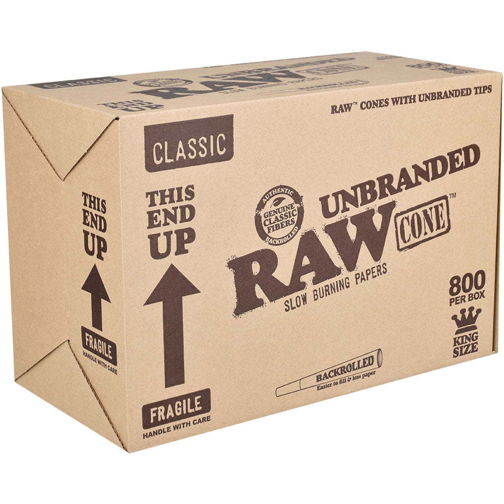 RAW King-Size Classic Unbranded Cones bulk box, 800pc pack, front view on white background