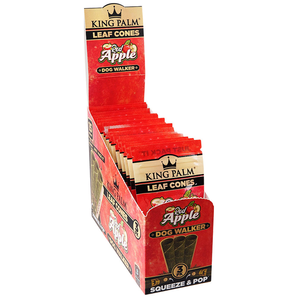 King Palm Hand Rolled Leaf Dog Walker 3-Pack with Red Apple flavor display box front view