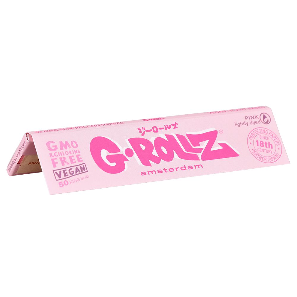 G-ROLLZ Lightly Dyed Pink Rolling Papers, 50pc Display Pack, Vegan and GMO-Free