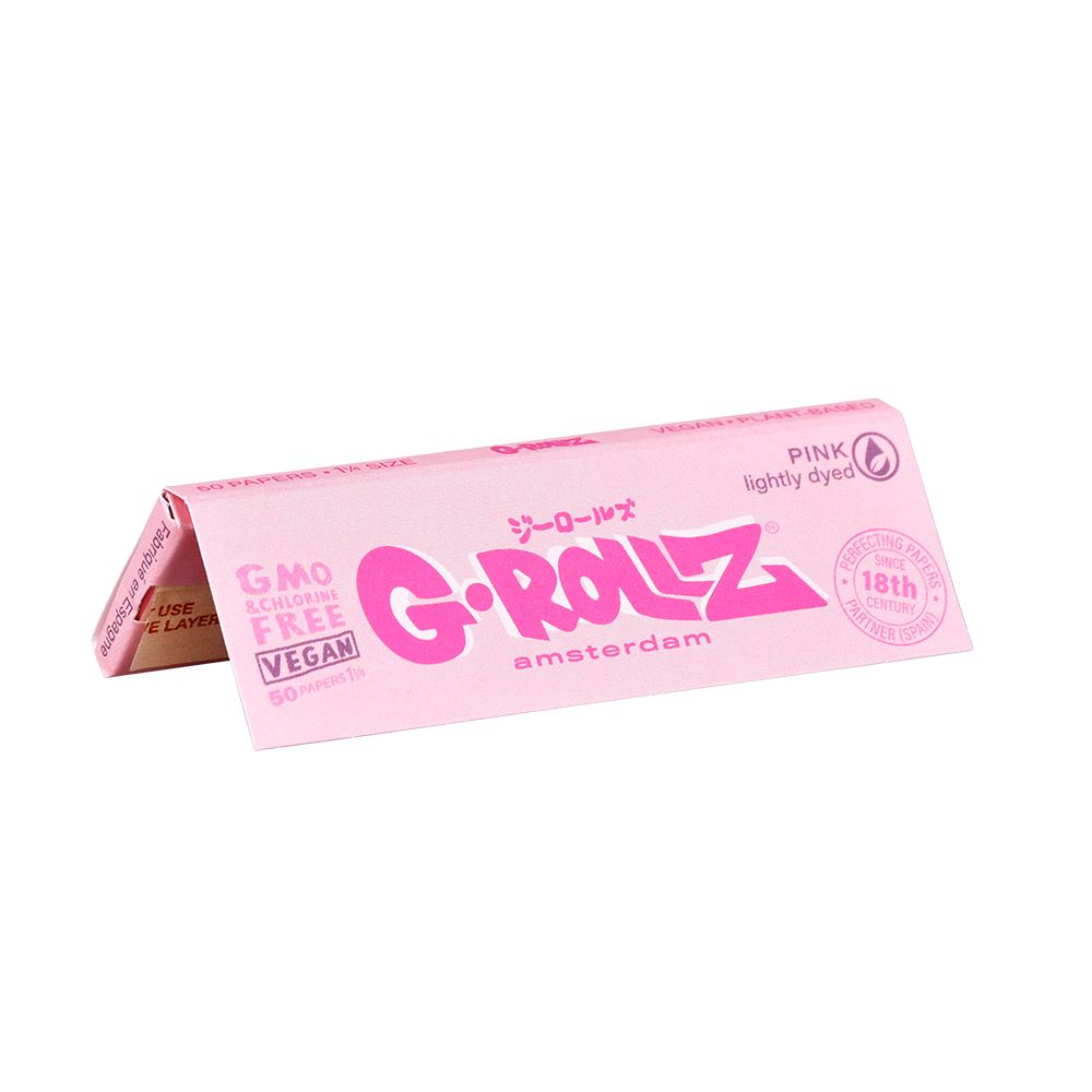 G-ROLLZ Lightly Dyed Pink Rolling Papers Pack Side View - 50 Sheets for Easy Rolling