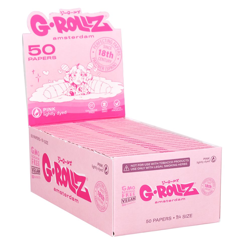 G-ROLLZ Lightly Dyed Pink Rolling Papers Display Box, 50pc, GMO-Free Vegan Product